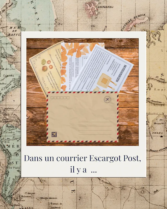 Courrier Escargot Post avec enveloppe et contenus illustrés
