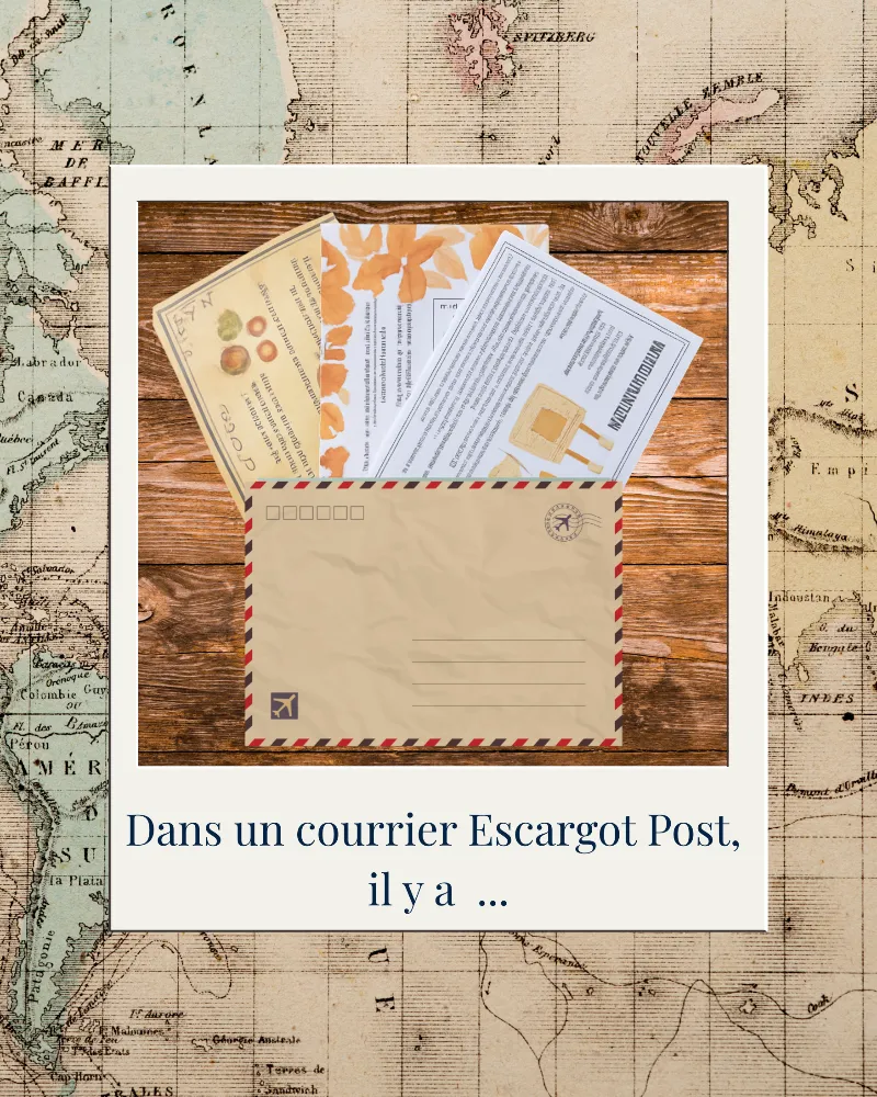 Courrier Escargot Post avec enveloppe et contenus illustrés